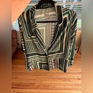 Lush Green and Black Patterned Button Down Shirt